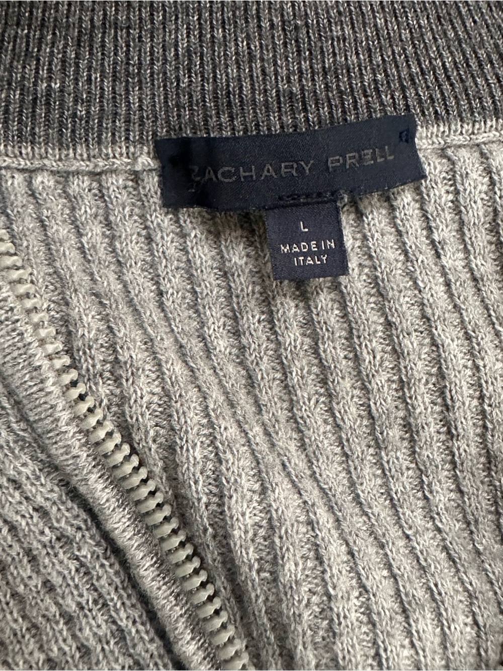 Zachary Prell Italy Cotton Quarter Zip Knit Sweater Men’s Large Gray Ribbed Mock - Picture 2 of 6